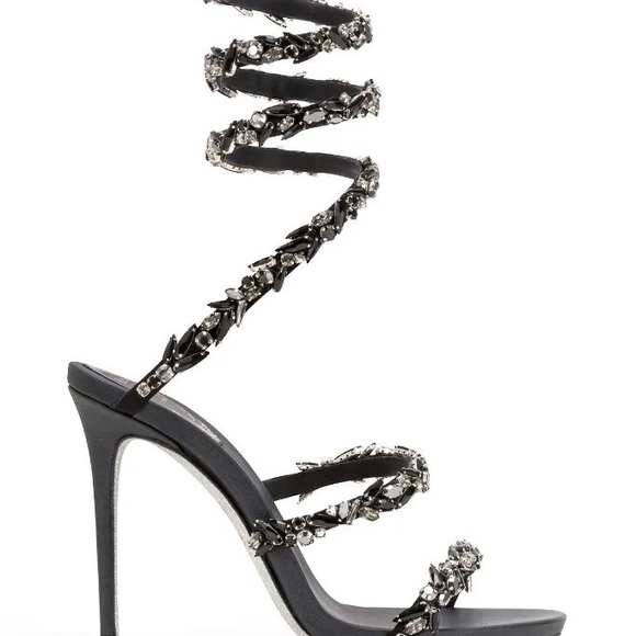 Rene Caovilla Shoes - Rene Caovilla Black Jeweled Spiral Wrap Sandals